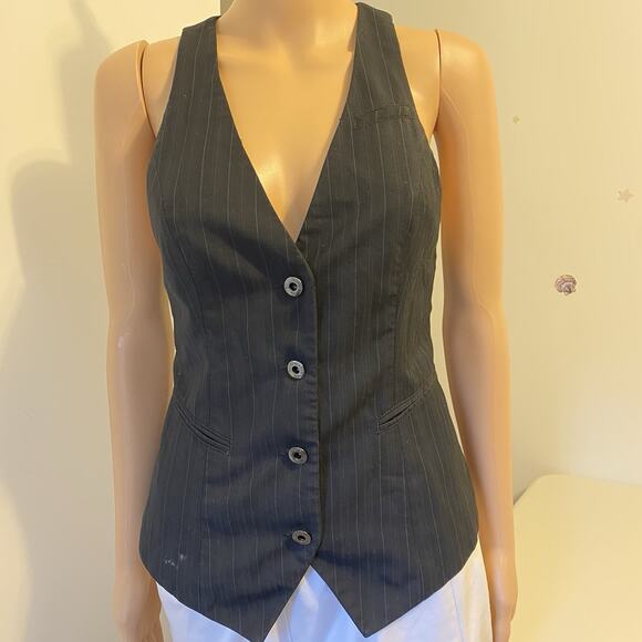 VTG 90s-Y2K Guess Women XS SuitVest Black PinStrips Moto Grunge Goth Uniform - Picture 1 of 10